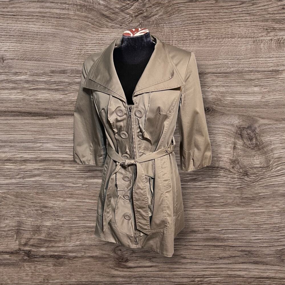 Luii Anthropologie Women's Ruffled Belted Jacket Coat Knee Length Size Small